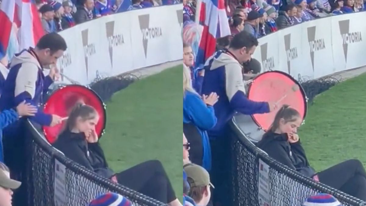 Aanhanger van Western Bulldogs houdt geen rekening met steward in het stadion