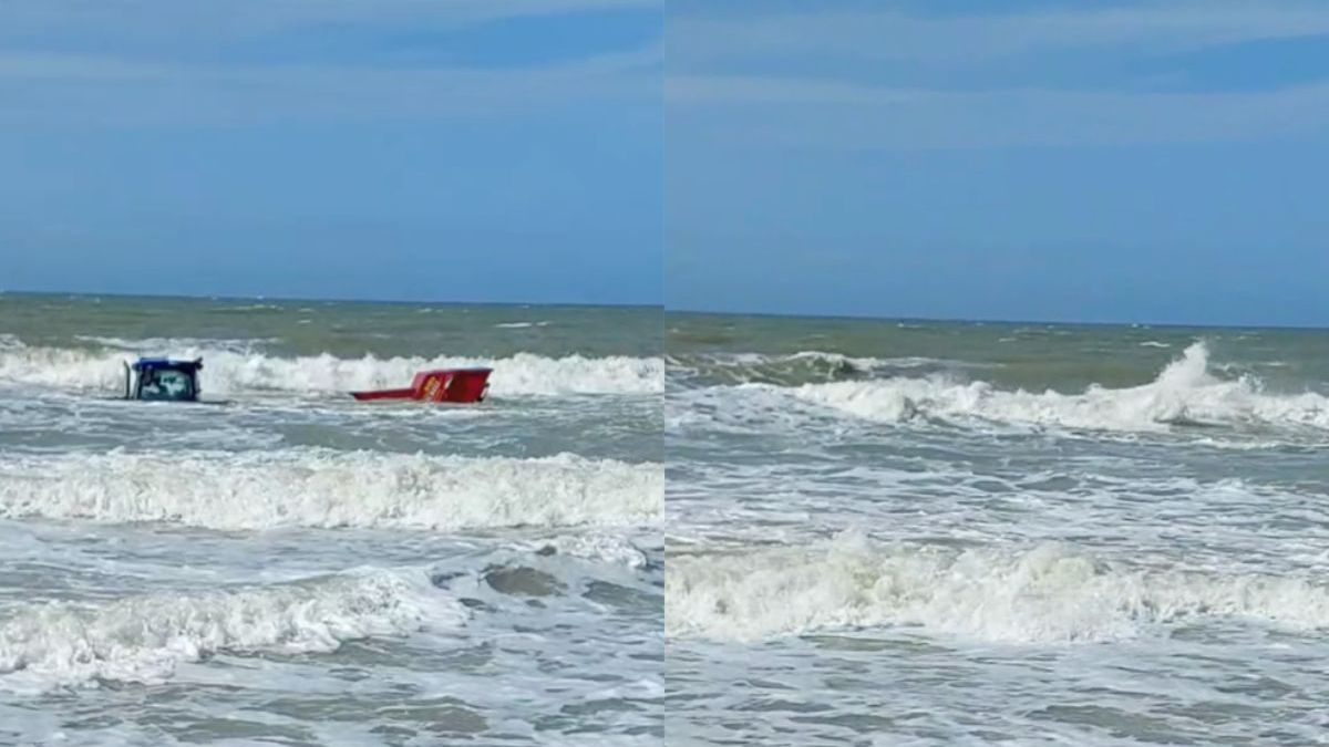 Trekkertje op het strand van het Belgische Middelkerke ging zwemmen