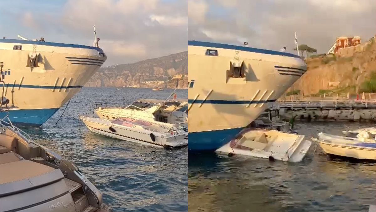 Ferry maakt bootjes in de haven van Marina Piccola een kopje kleiner