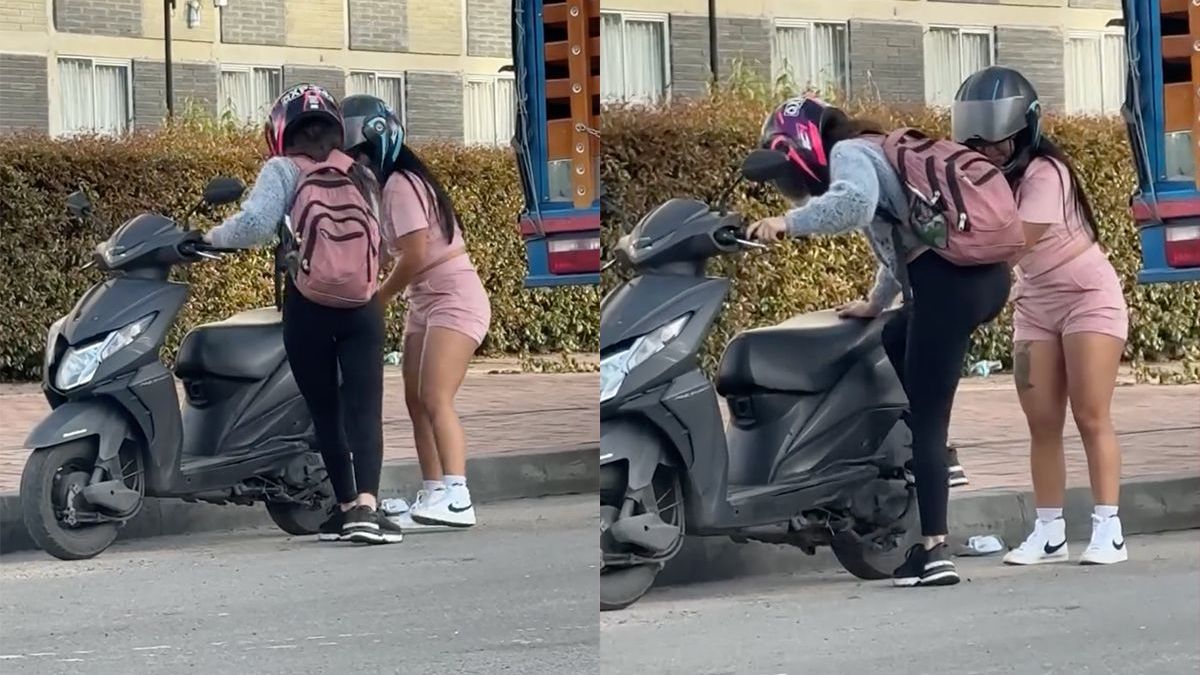 Je vraagt je bijna af hoe het kan dat deze dames op een scooter mogen