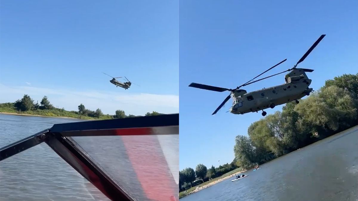 Übercool: Laagvliegende Chinook en speedboot doen race op de Maas