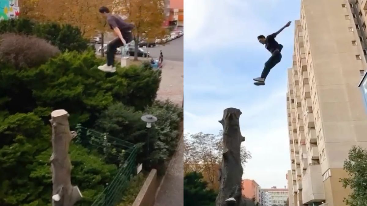 Ook bij de parkour-pro’s zit het wel eens tegen