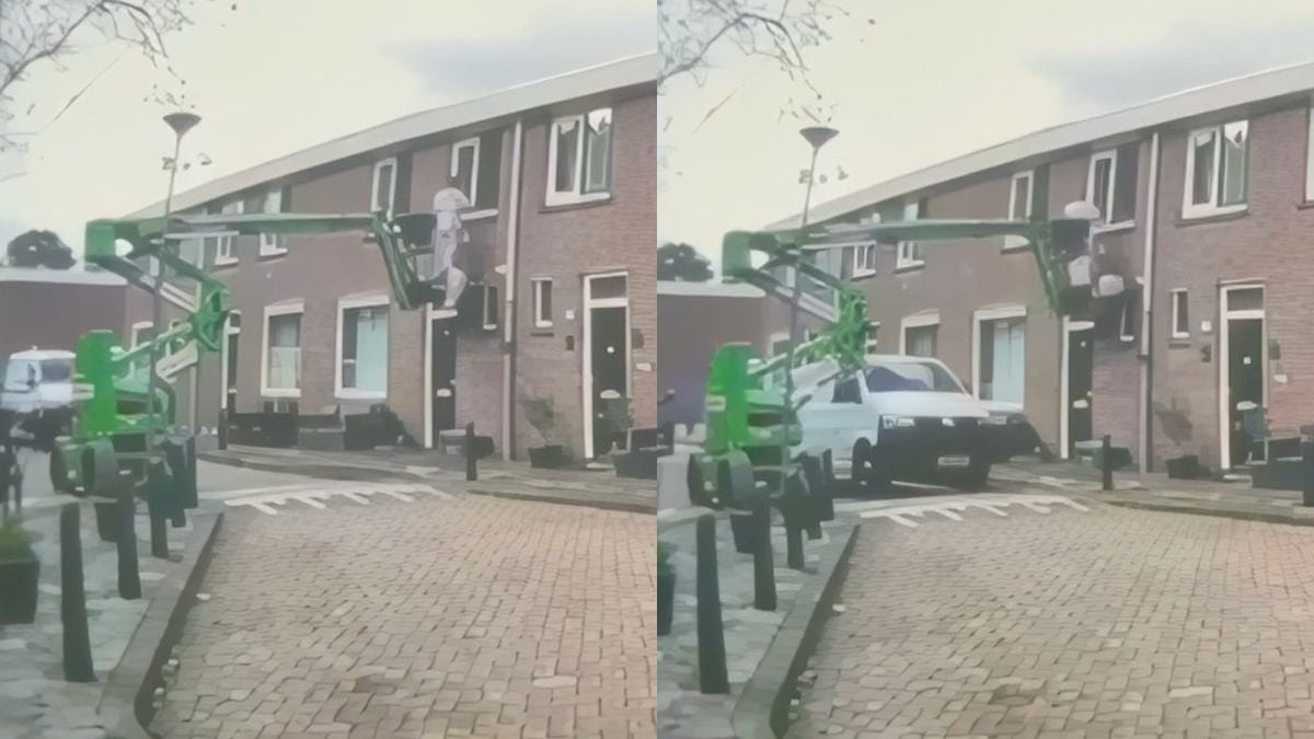 Schilder op hoogwerker geraakt door bestelbus in Rotterdam