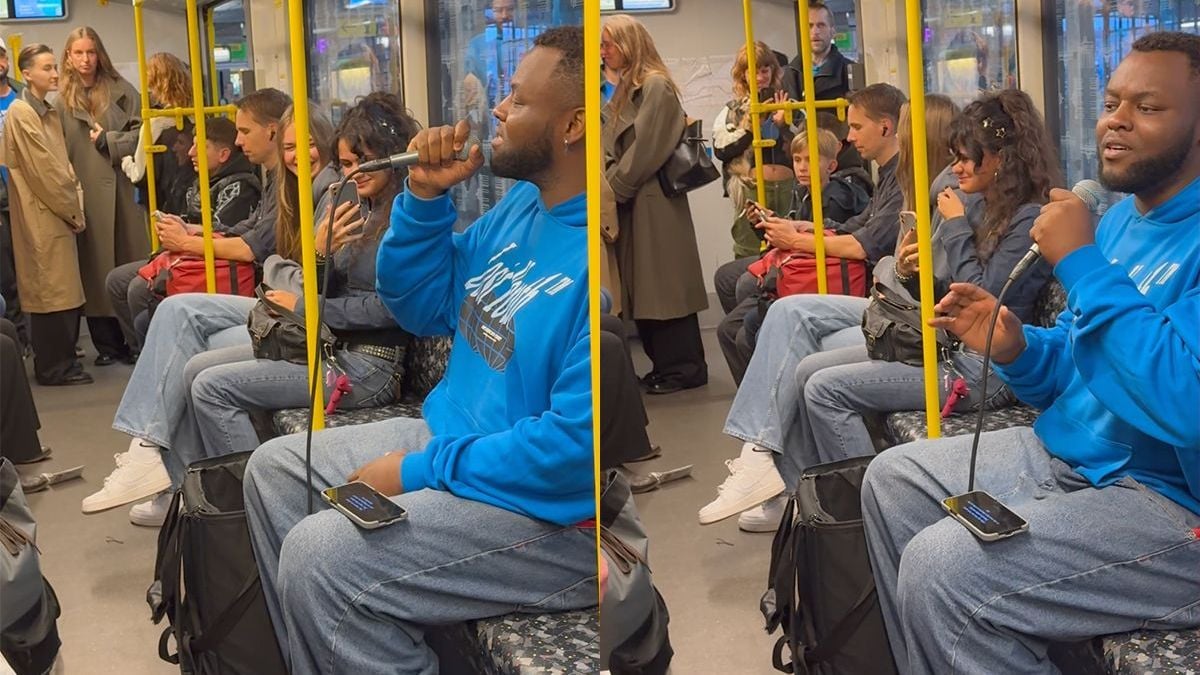 Zanger Ronis Goliath doet nummer 'Stand by Me' in de metro van Berlijn