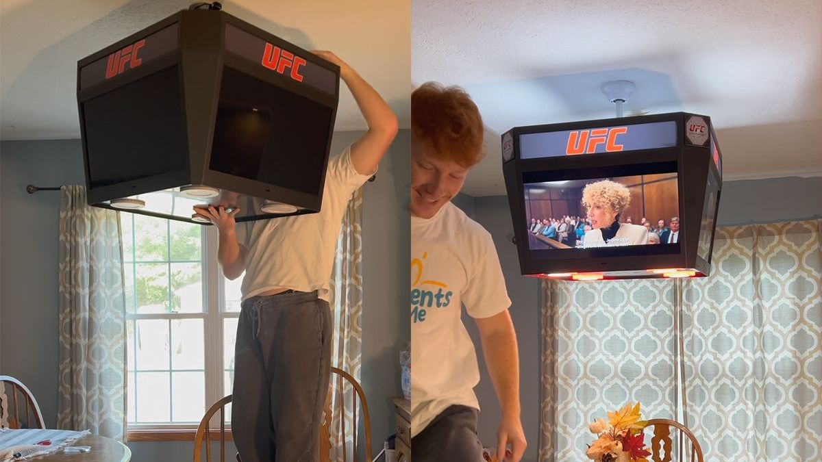 Creatief cadeau voor zijn ouders: een echte Jumbotron boven de eettafel