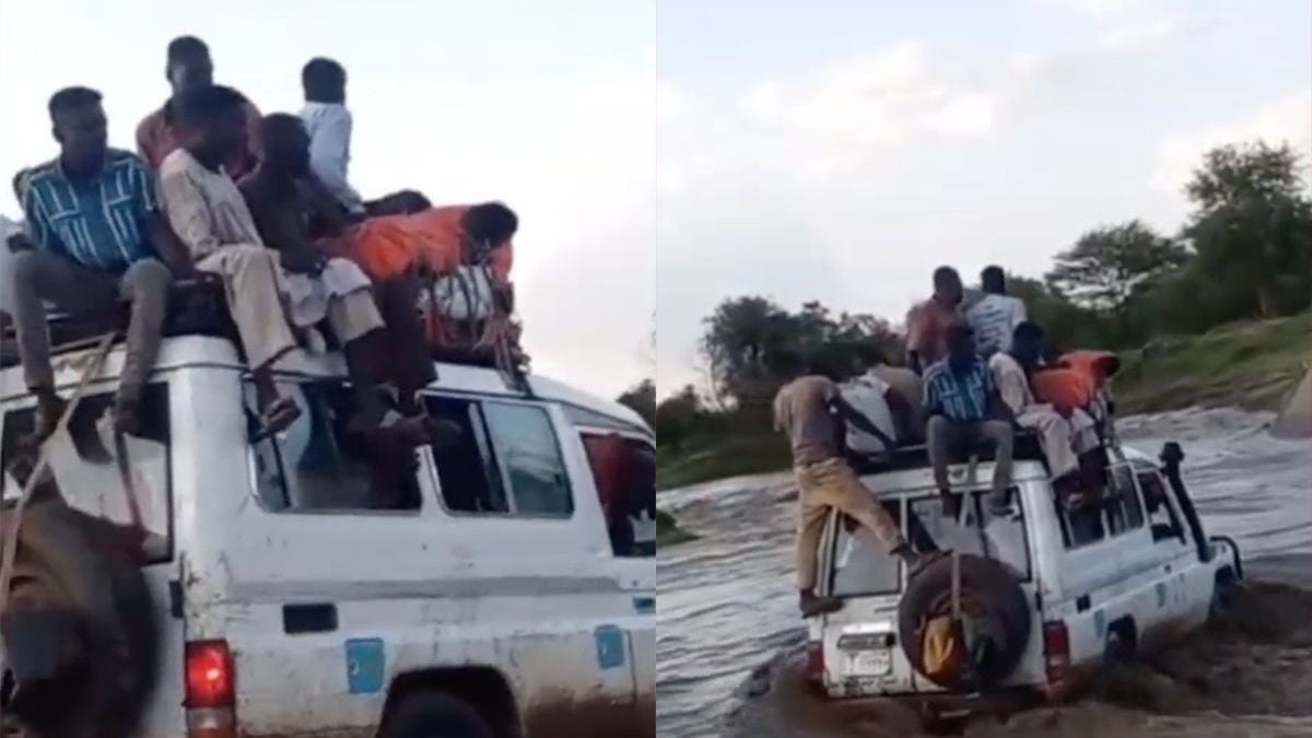 Kijk, zo kan het ook: met je terreinwagen door een kolkende rivier