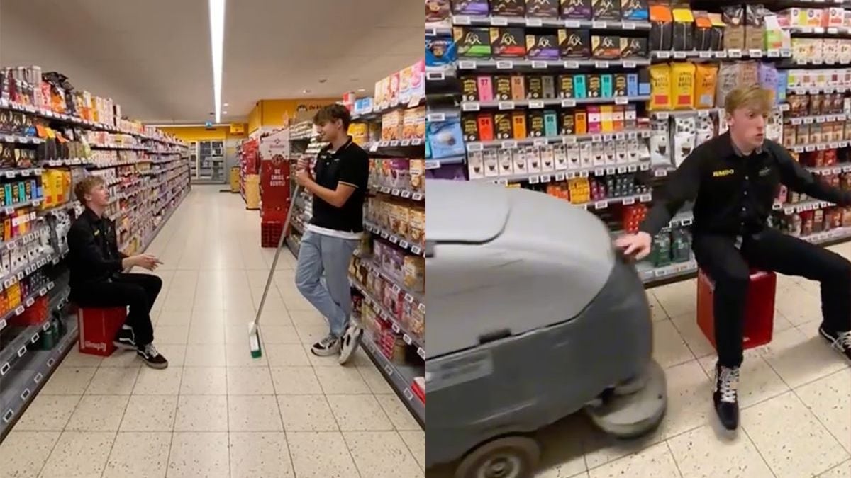 Medewerkers lokale Jumbo Scherpenzeel spelen scene New Kids na