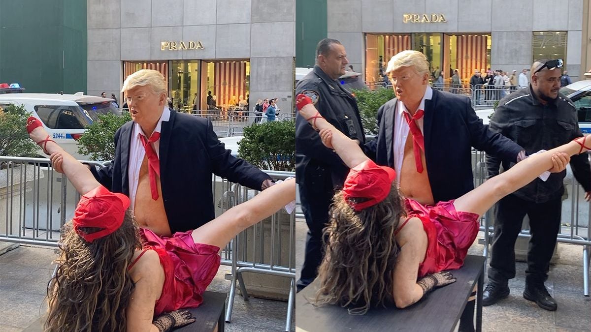 Paspop van Donald Trump die iets in de pussy ramt van andere paspop moet toch weg