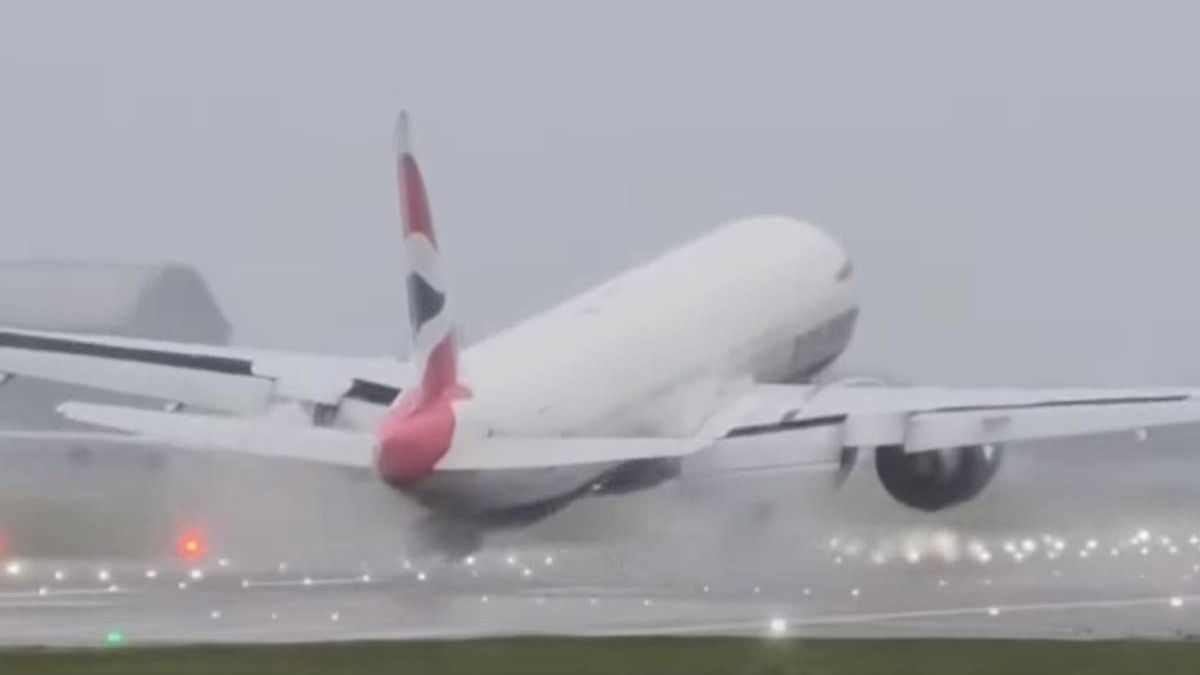 Eerste poging tot landen tijdens storm Darragh was best even een pittige voor Boeing 777