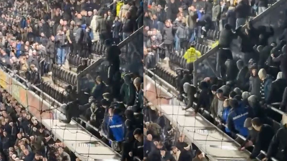 Heracles-Groningen was LIT: Wedstrijd gestaakt, fan valt van tribune en supporters aan het matten