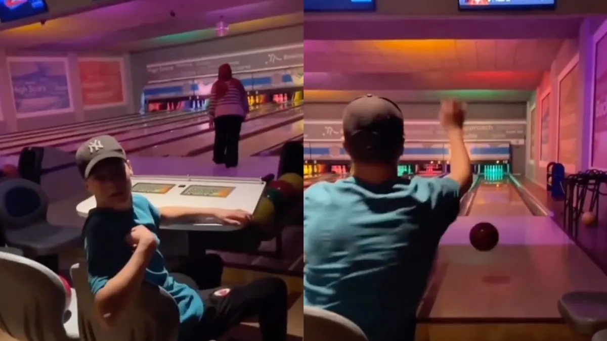 thumb vk kerel is lekker lui aan het bowlen en doet het beter dan zn vrienden