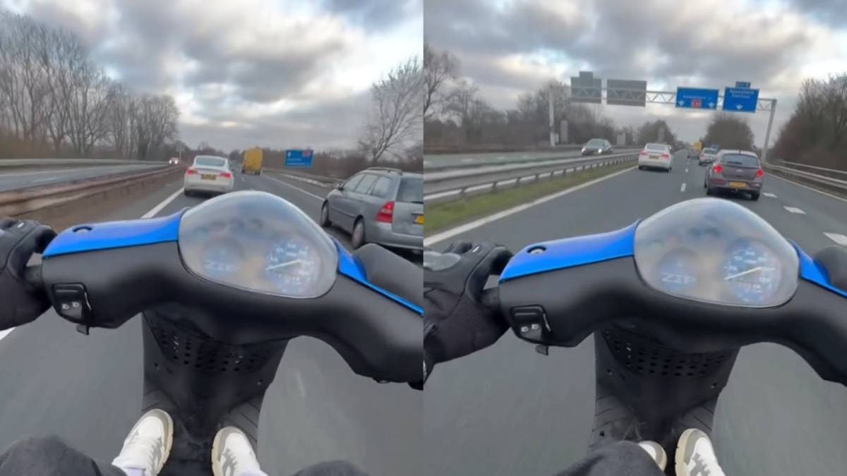 Op de A44 Sassenheim: een beetje opletten voor een wheelie-makende scooter-coureur