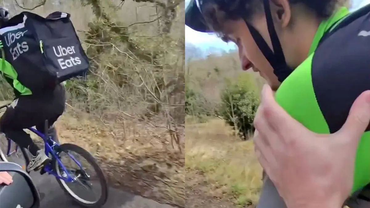 thumb vk kereltje zonder angermanagement duwt fietsbezorger van de weg