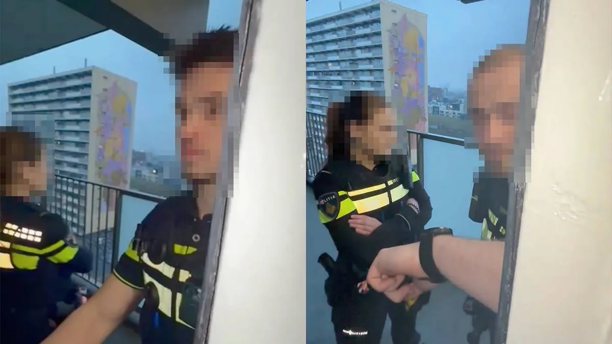 thumb vk man heeft veel agenten die zijn woning binnen willen maar hij laat ze gewoon buiten wachten