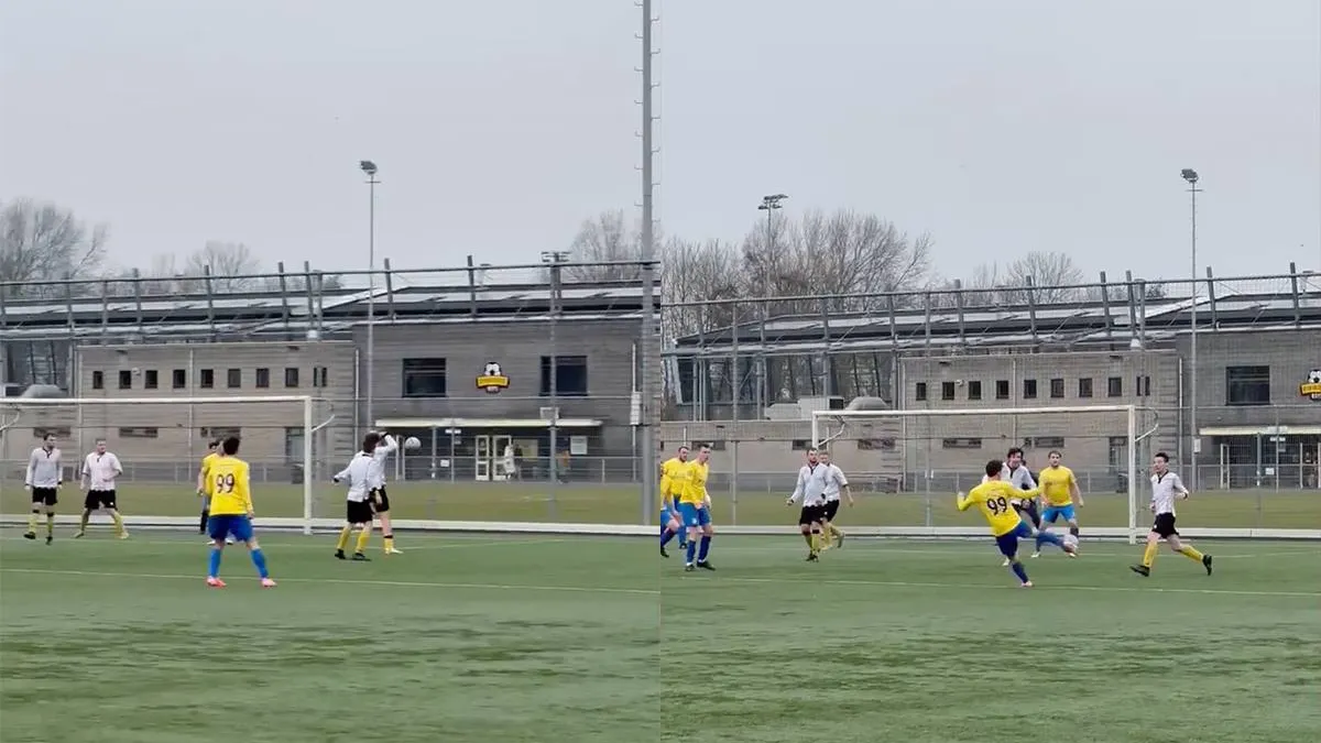 thumb vk speler in kelderklasse denkt te scoren maar ploeggenoot scoort voorlopig even niets meer