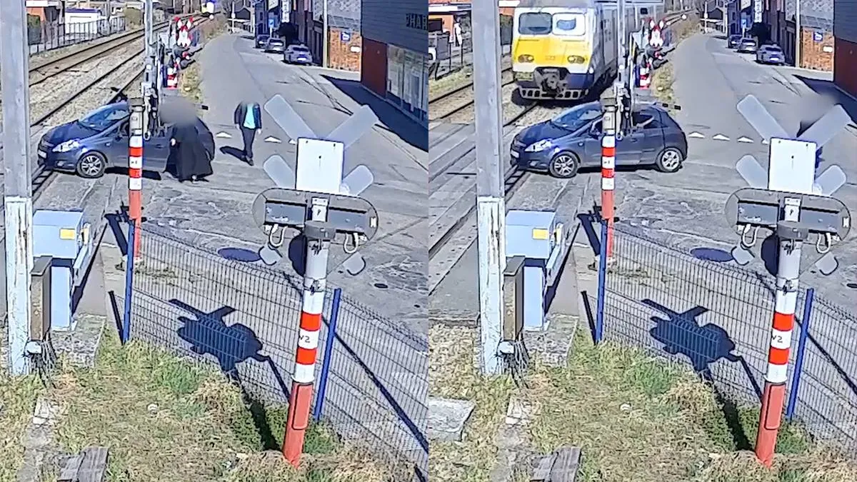 thumb vk auto gegrepen door trein in belgische wandre nadat bestuurder spoor negeert