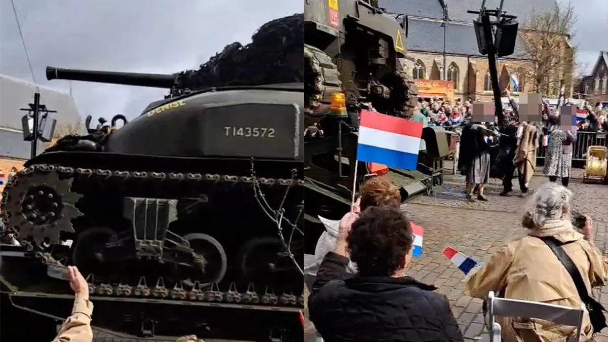 thumb vk bevrijdingsoptocht in winterswijk gaat fout legervoertuig trekt geluidsinstallatie omver
