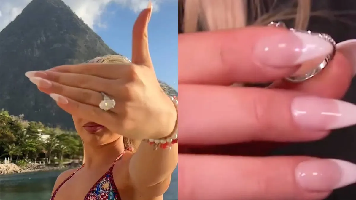 thumb vk jutta leerdam laat zien dat verlovingsring in de vorm is van een ijsbaan