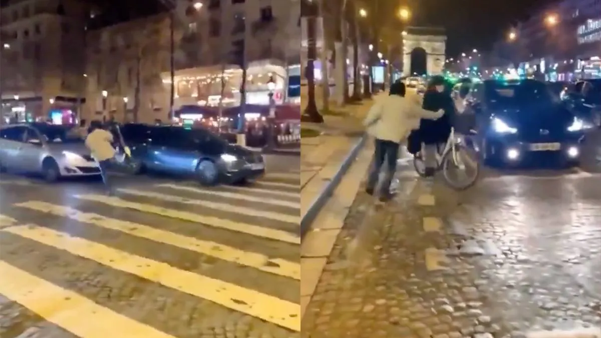 thumb vk man gooit e step op auto in parijs valt vrouw lastig maar krijgt zelf ook klop