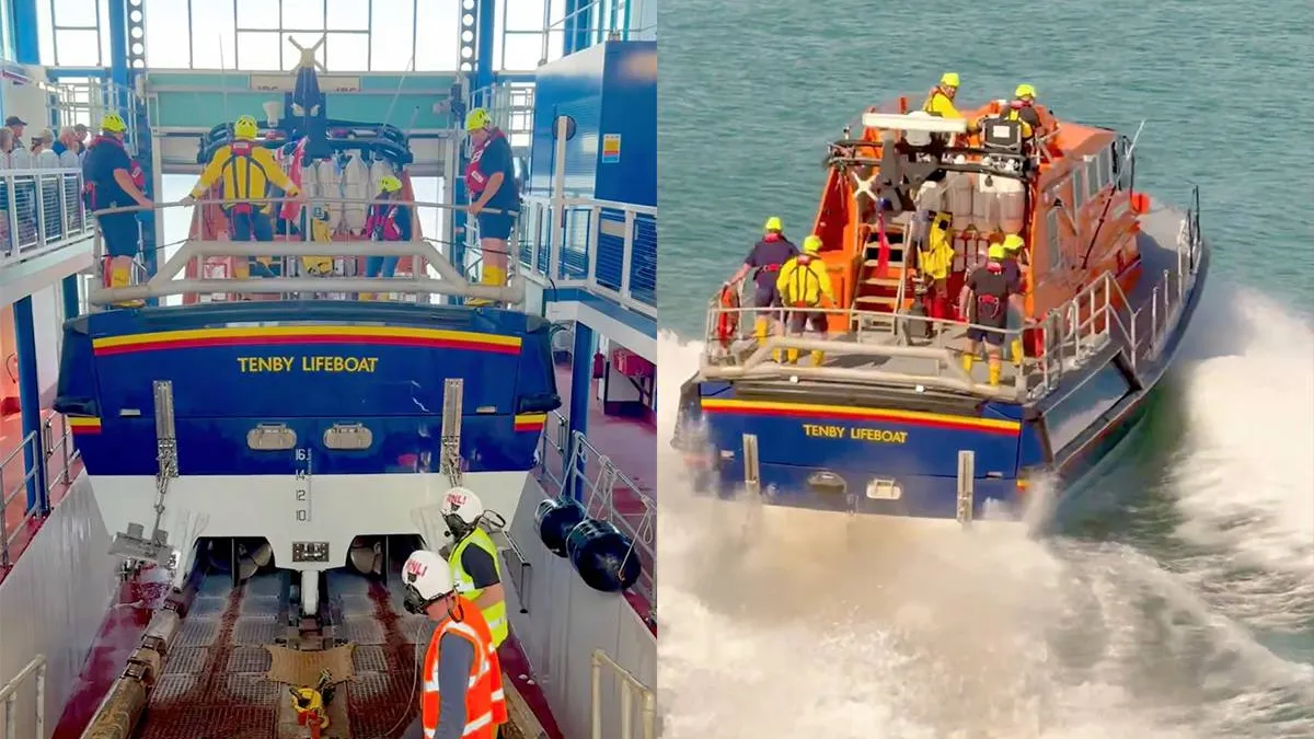 thumb vk zo wordt de reddingsboot tenby lifeboat gelanceerd vanuit de werf in wales