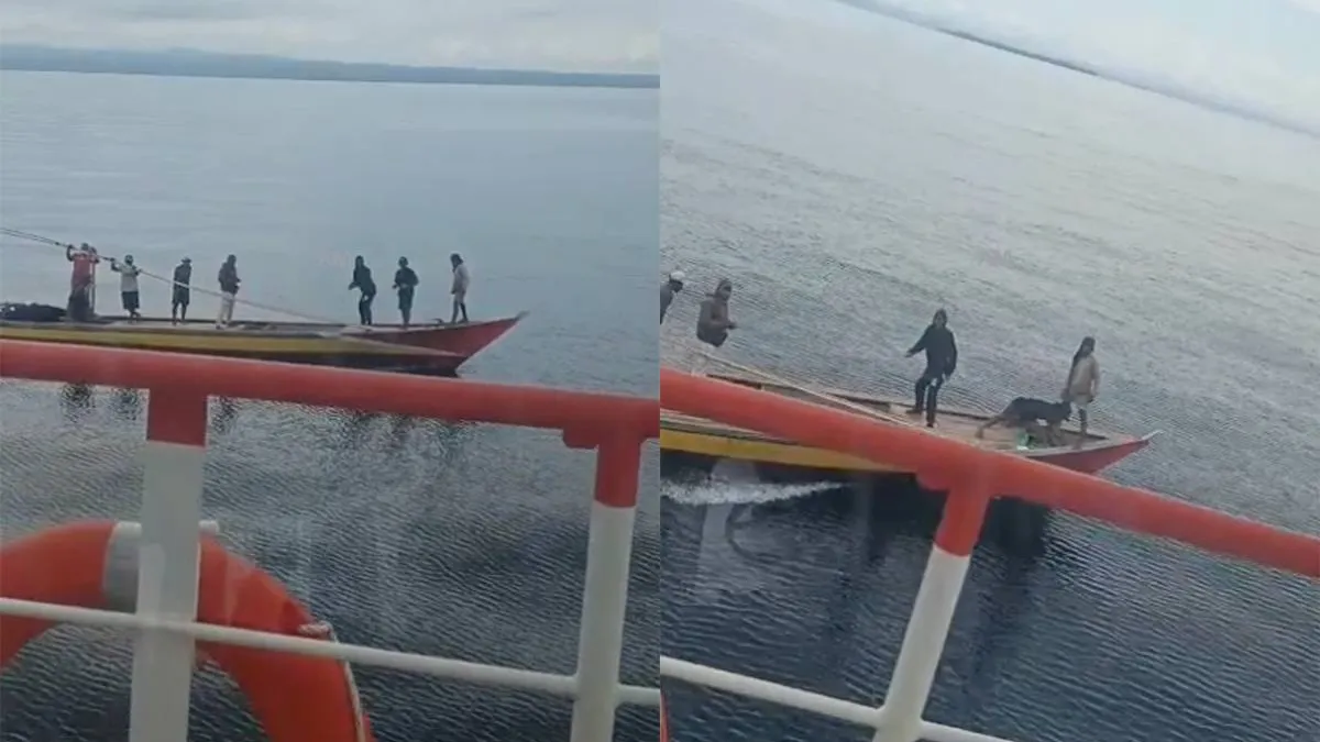 thumb vk vissers in indonesie zijn een beetje boos op boot die de vis verjaagt