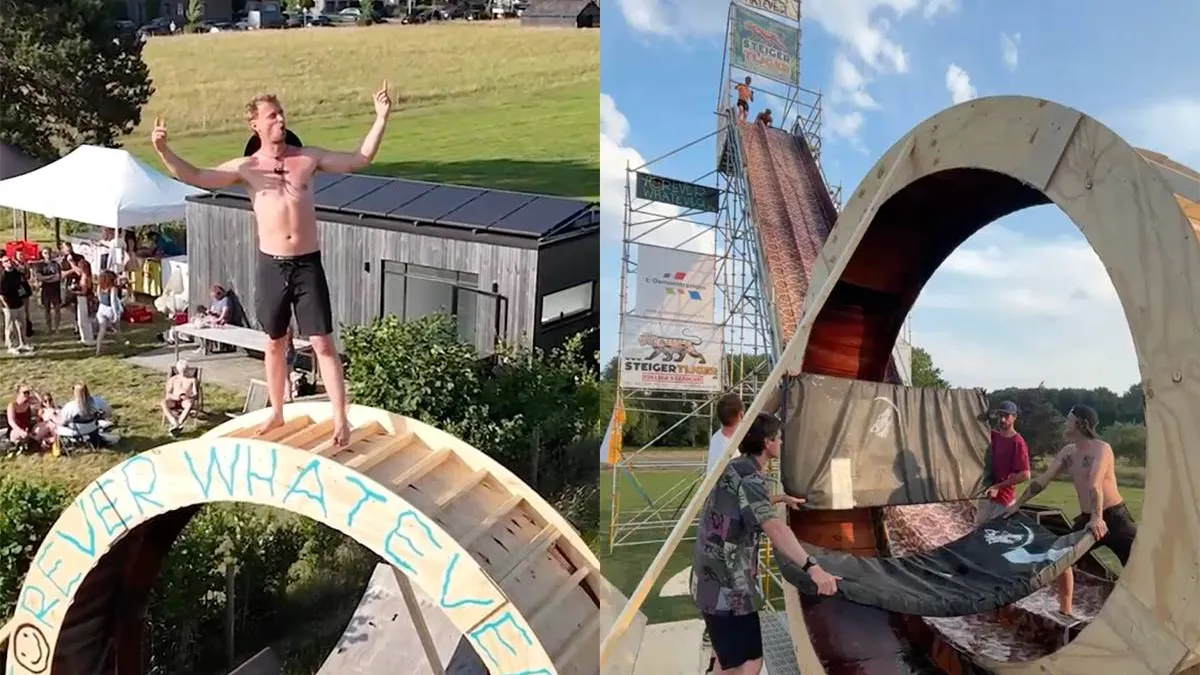 thumb vk belgische sebastian vermaakt zich wel maakt glijbaan met slip n slide en looping in de achtertuin