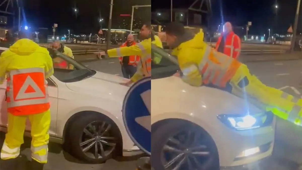 thumb vk verkeersregelaars houden auto tegen op een creatieve manier