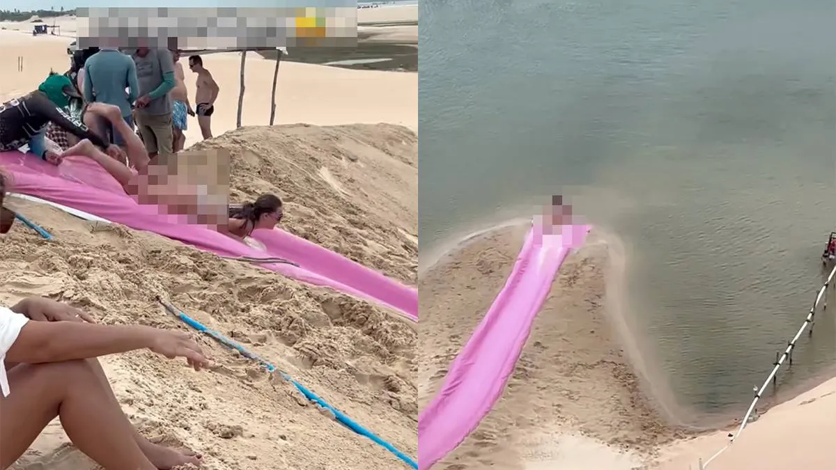 thumb vk brazilianen hebben een waterglijbaan gemaakt en een dame glijdt er keihard vanaf