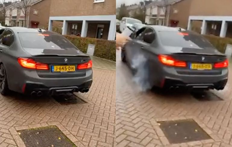Gender reveal met een BMW: Dus zo komen die rubbersporen op de weg...