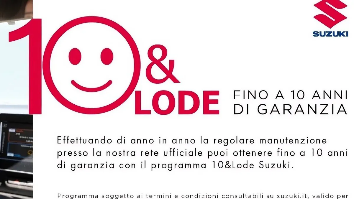 Suzuki introduce il programma di garanzia '10&Lode' per una manutenzione duratura dell'auto