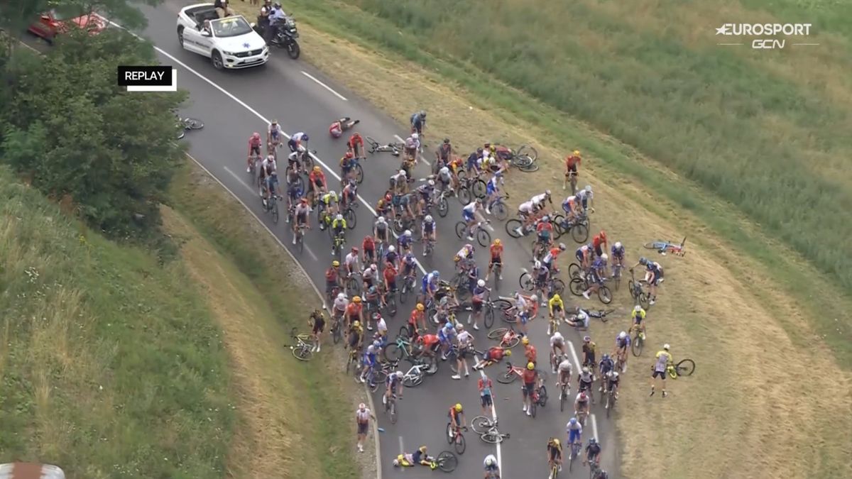 VIDEO Tour de France neutralized after mass crash at start of stage 14