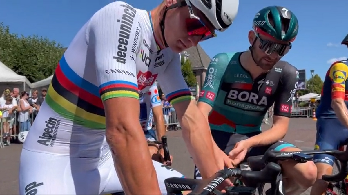 VIDEO: Mathieu van der Poel wears new Rainbow Jersey for first time at ...