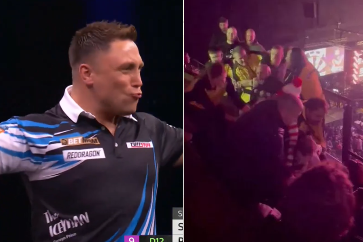VIDEO Brawling fans miss Gerwyn Price's 9darter in Manchester whilst