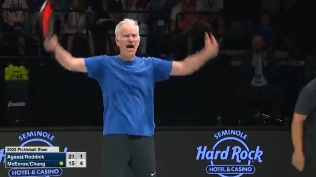VIDEO McEnroe amped up after scoring point against Roddick and Agassi