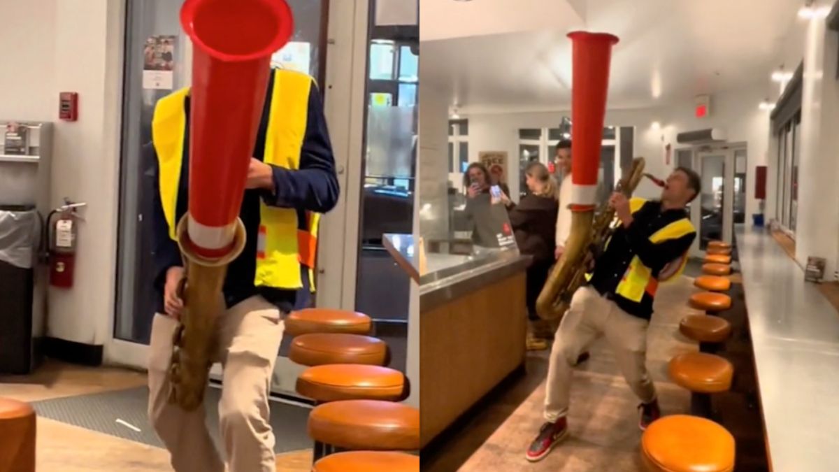 Traffic Cone Sax Man slaat genadeloos toe in vereniging van Chipotle