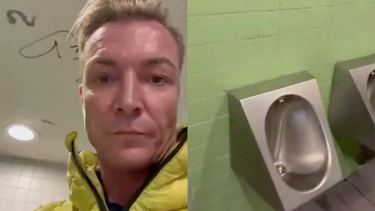 kan uit Duitse politicus Martin Neumaier likt in virale video aan openbaar toilet VK