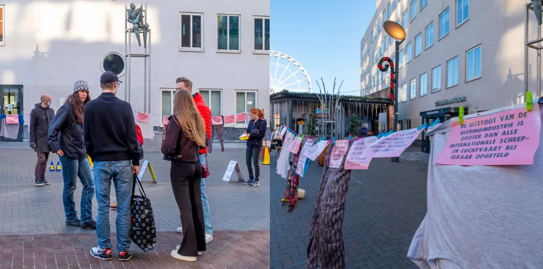 Extinction Rebellion Roermond hangen de vuile was buiten bij het Designer Outlet