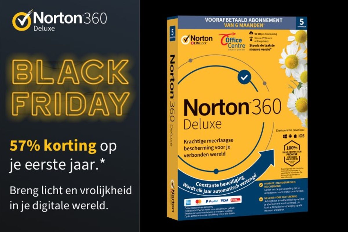 Norton Black Friday Deal 57% korting op het Norton 360 Deluxe pakket (adv)