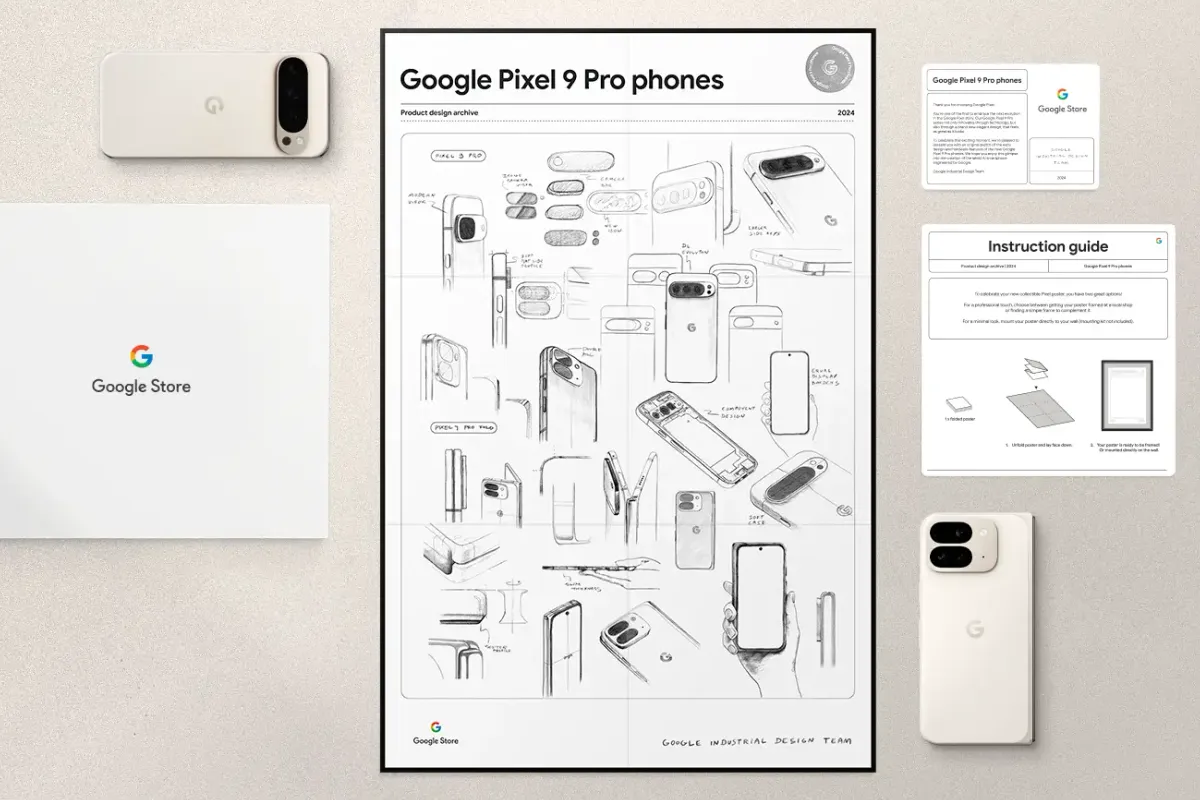 Tof: Google geeft poster met originele schetsen weg bij Pixel 9 Pro XL en Pro Fold
