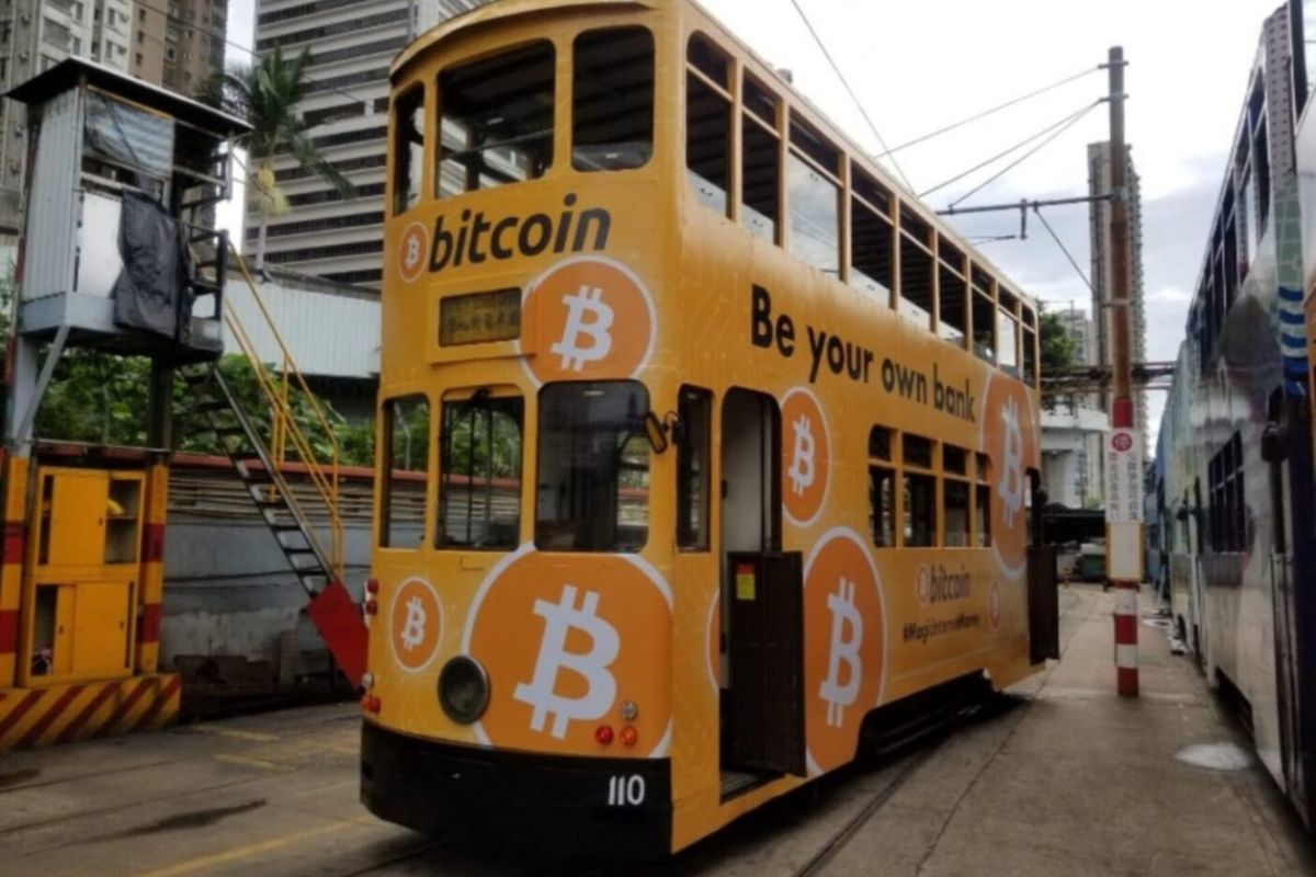 Bitcoin in straatbeeld Hong Kong door actie community en non-profit