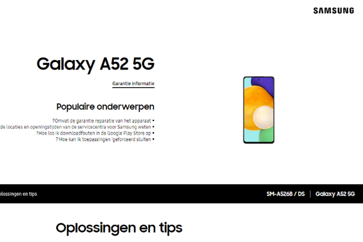 Samsung lekt zelf de Galaxy A52 en A72 vroegtijdig op zijn website