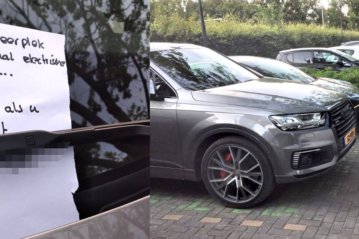 Bestuurder parkeert op plek voor elektrische wagens, maar man met elektrische auto neemt wraak