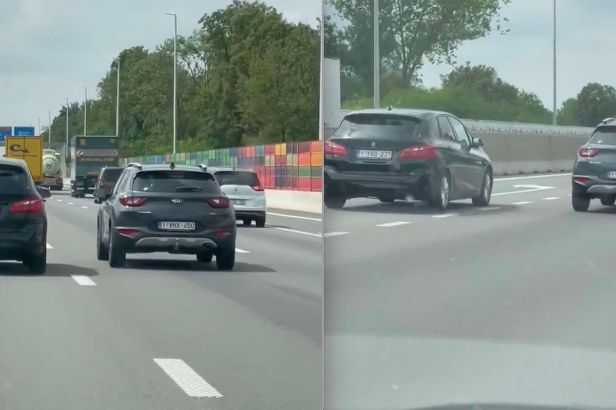 Hallucinante video toont hoe twee gekken elkaar van de baan proberen rijden op E40 richting Brussel