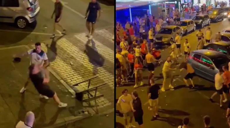 Fans van Engeland en Wales betrokken bij enorme vechtpartij... op Tenerife (video)