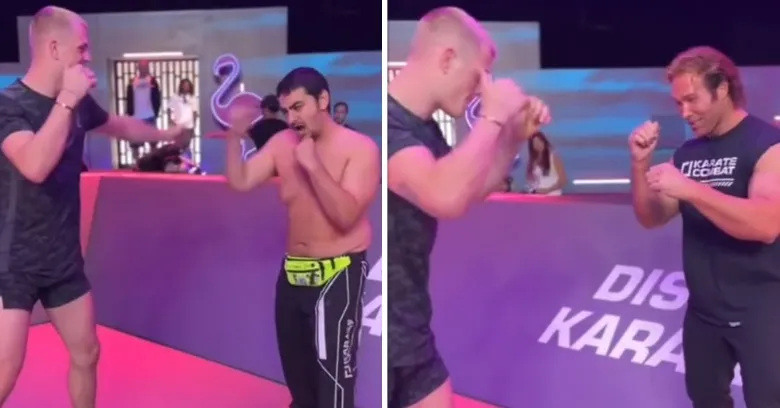 Zoek de verschillen: MMA-vechter geeft eerst influencer en daarna ex-Mr Universe een body kick
