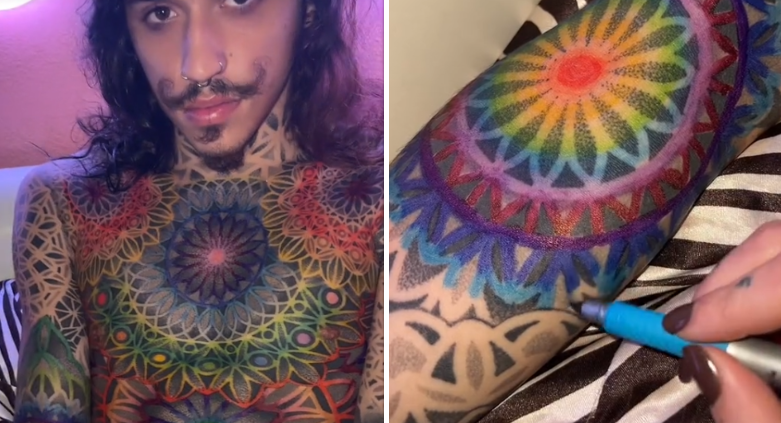 Kerel betaalt 115.000 euro voor tattoos, zijn lief kleurt ze even doodleuk in met stiften