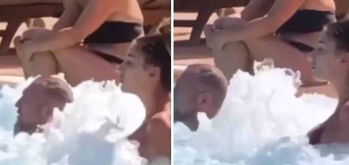 Dame geniet nogal heel erg hard van de bubbels in de jacuzzi
