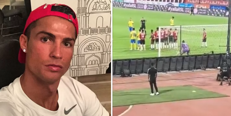 Cameraman ziet sterretjes wanneer Cristiano Ronaldo vrije trap op zijn knikker schildert