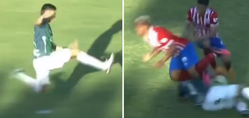 Voetballer (gehuurd van de tegenstander!) blesseert met vliegende horrortackle twee spelers