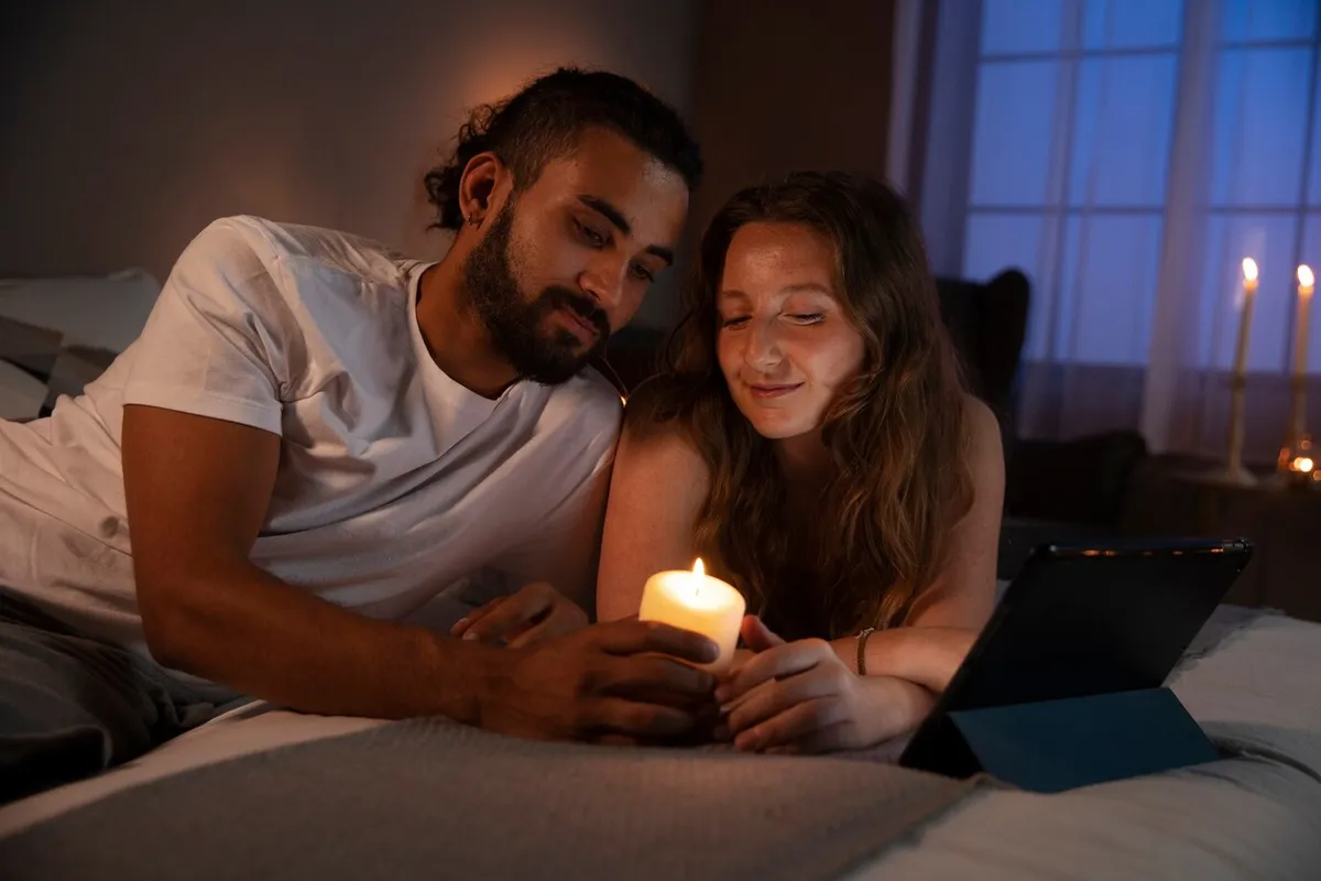 medium shot happy couple with candle 23 2149477465